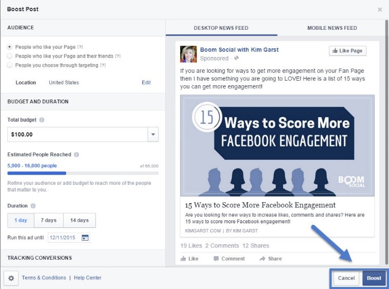 how to boost post on facebook page for free