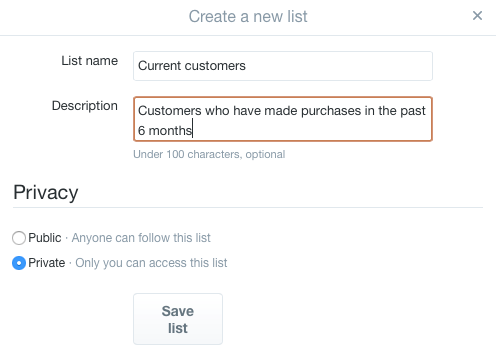 Twitter List Options Screenshot