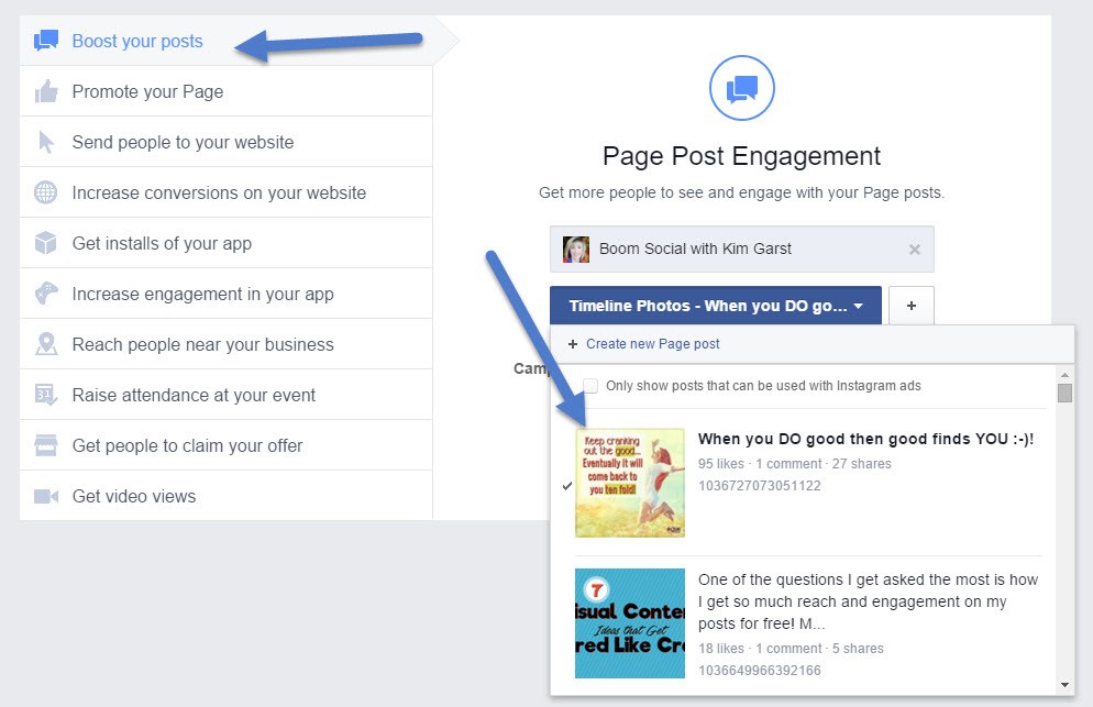 Facebook Ads 3 Ways To Boost A Post Like A Pro Kim Garst - step 2 click the set audience and budget button this just get you to the next screen where you can build your audience