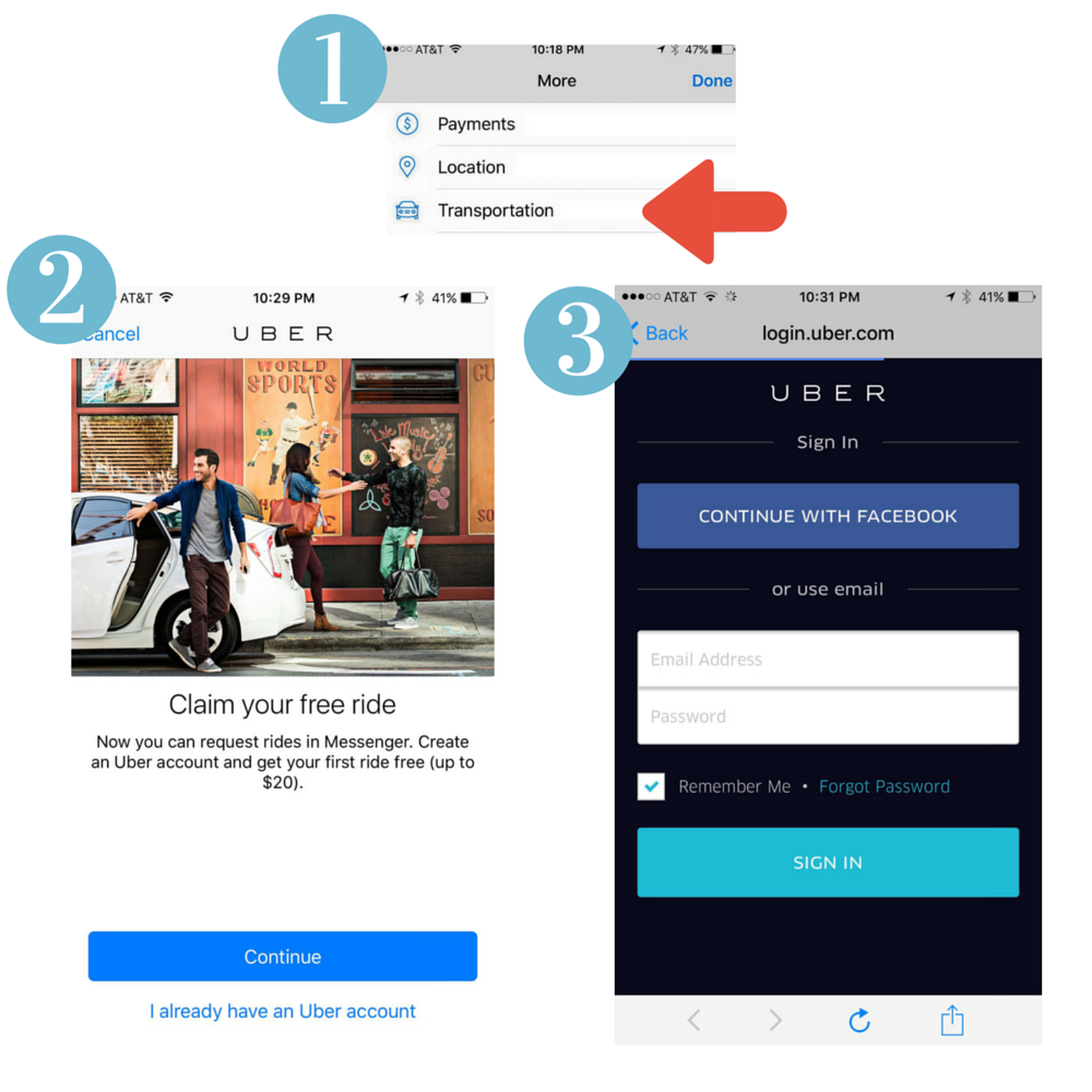  Steps to requesting Uber in Facebook messenger