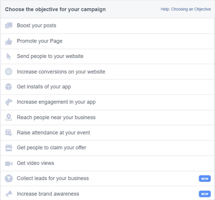 Facebook Ads objectives