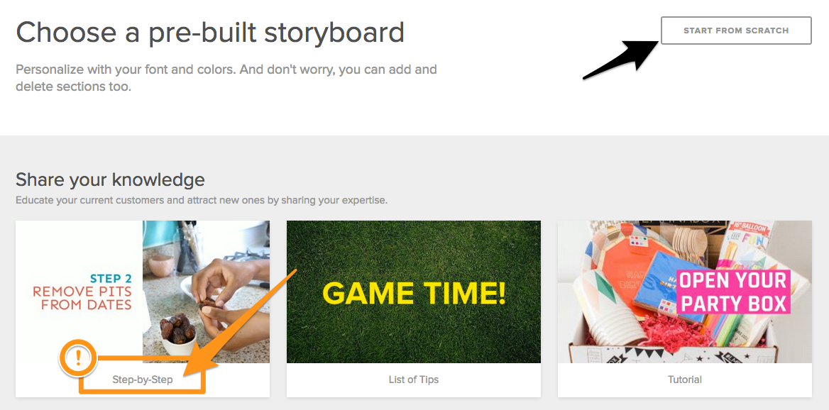 Choose a pre-built Animoto storyboard