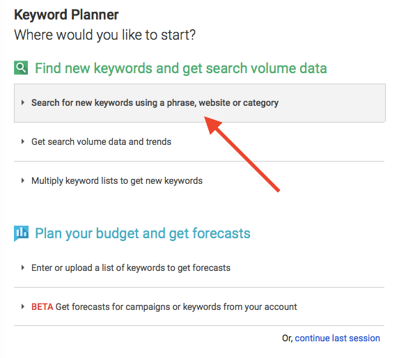 keyword planner