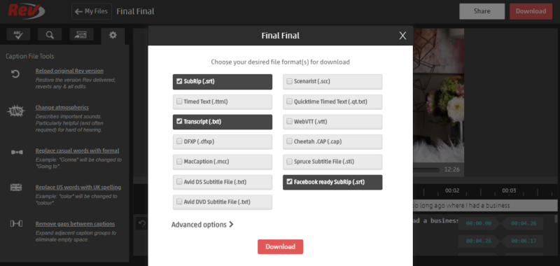 rev.com different file formats